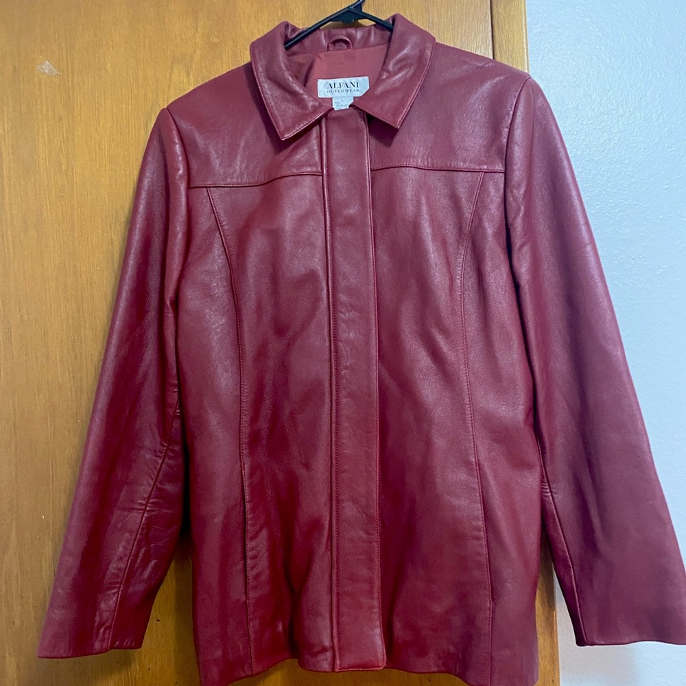 Red genuine leather jacket.